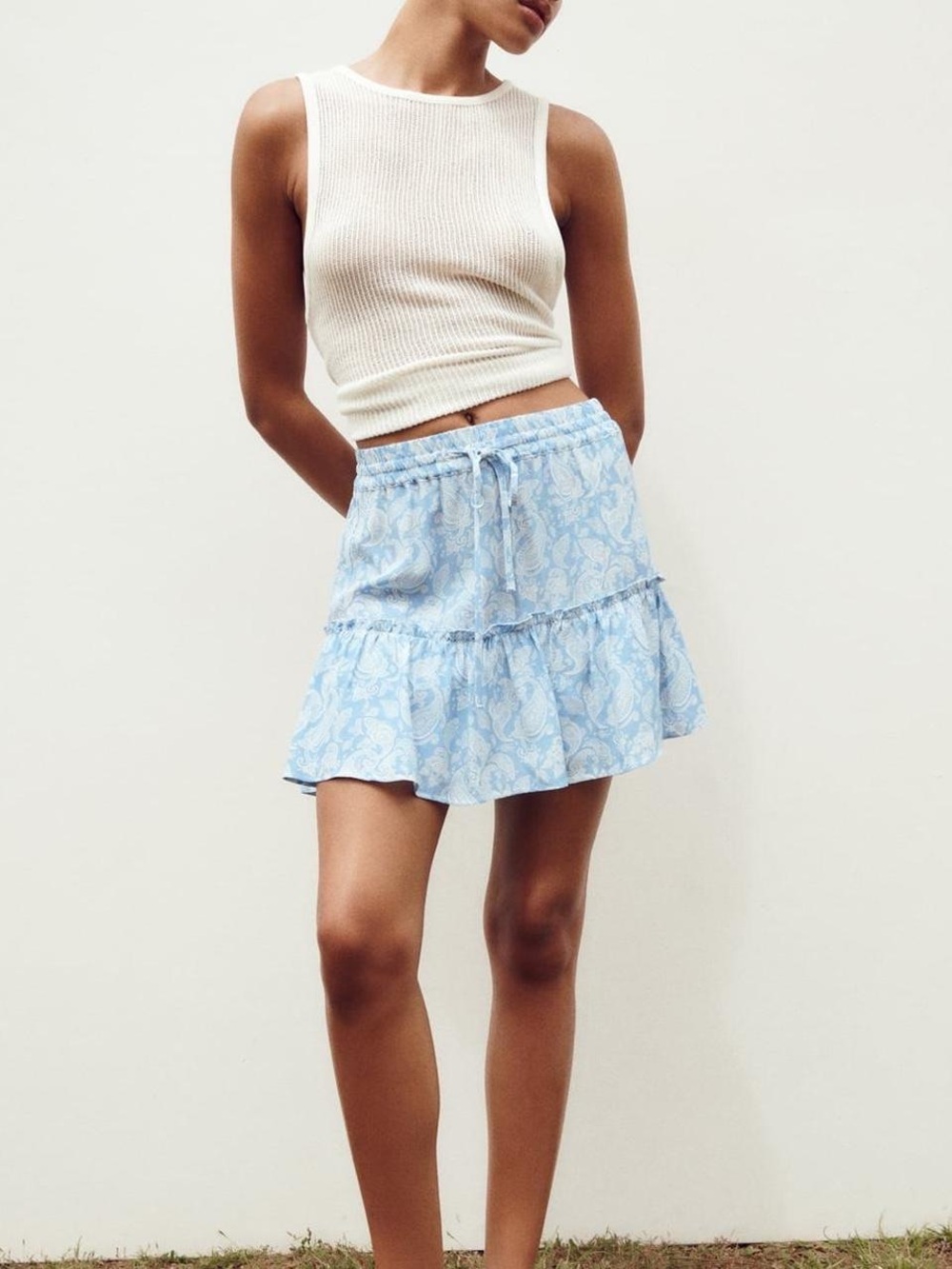 Zara blue paisley tiered mini skirt